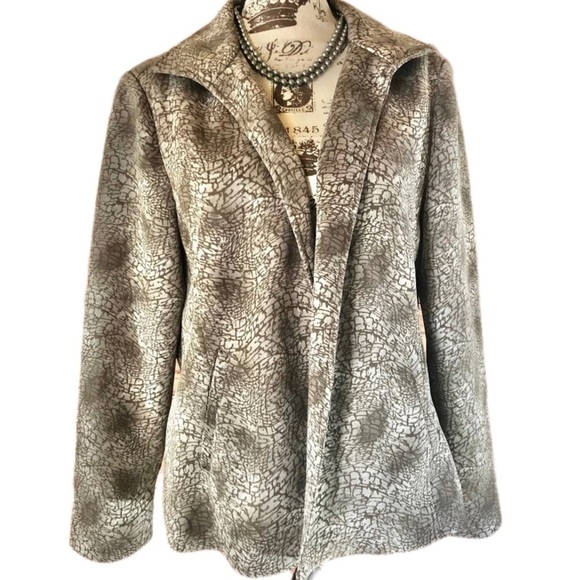 Chico's Wild Animal Instinct Scuba Shiitaki Open Front Jacket Size Large New - Picture 1 of 12